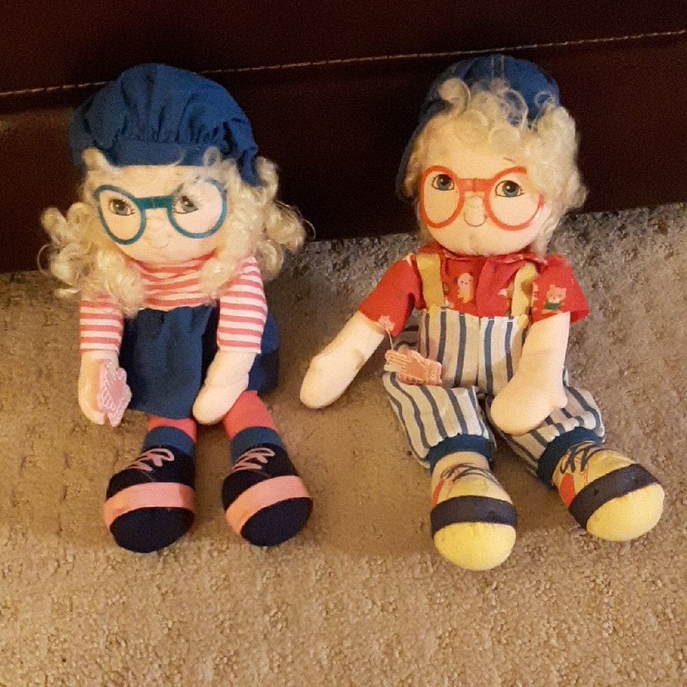 Adorable Applause Plush Doll Set with Blue and Red Outfits NWT